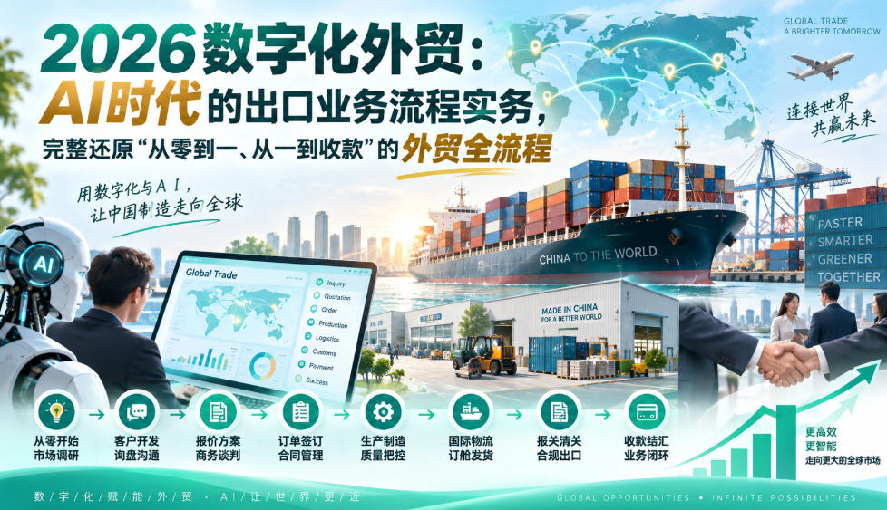 2026数字化外贸：AI时代的出口业务流程实务，完整还原”从零到一、从一到收款”的外贸全流程-九节课