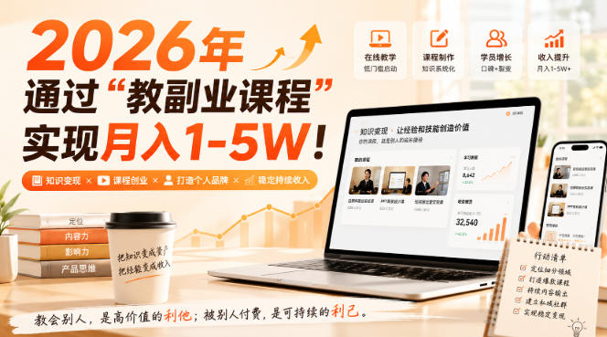 （20252期）2026年通过“教副业课程”实现月入1-5W！毫无保留的全部教给你-九节课
