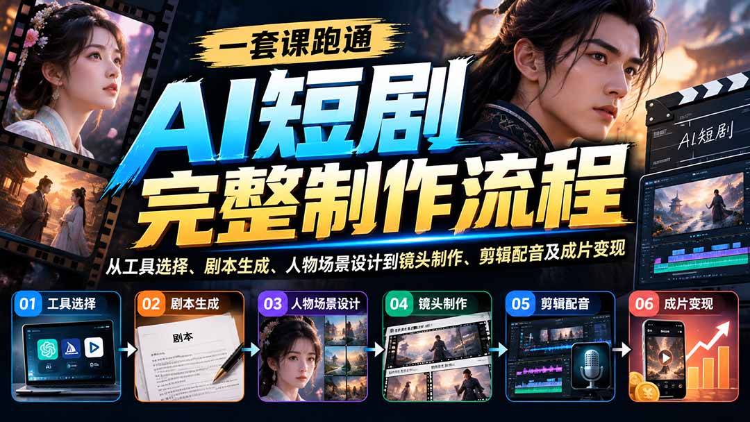 （20742期）一套课跑通AI短剧完整制作流程：从工具选择、剧本生成、人物场景设计到镜头制作、剪辑配音及成片变现-九节课