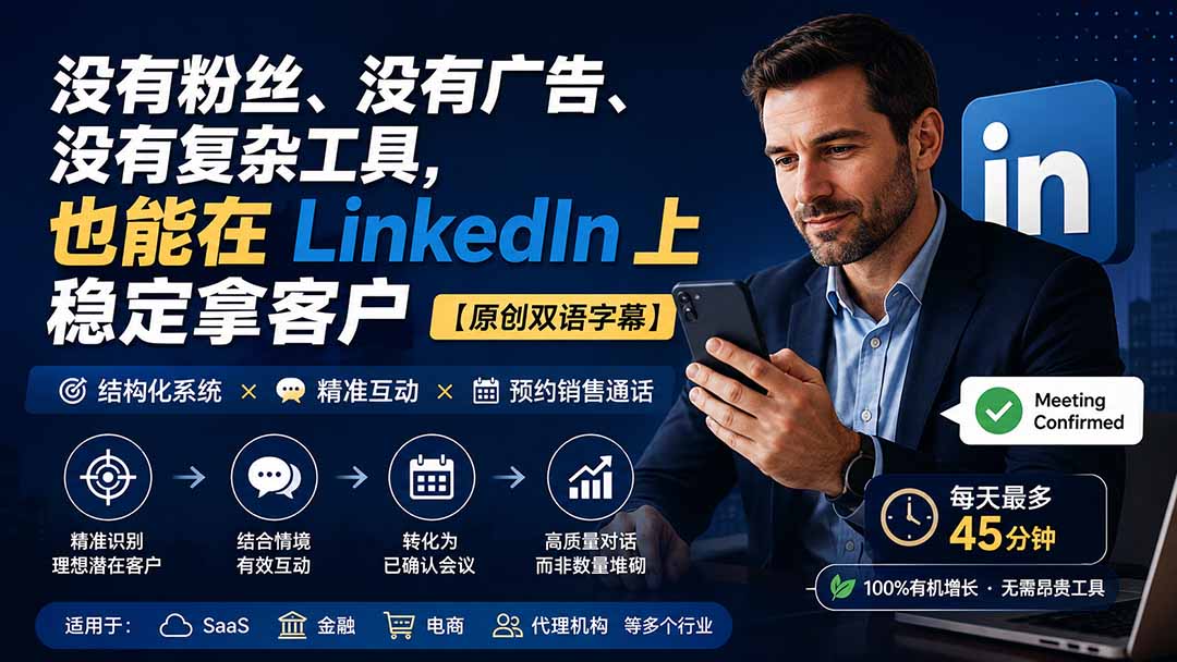 （20220期）没有粉丝、没有广告、没有复杂工具，也能在 LinkedIn 上稳定拿客户【原创双语字幕】-九节课