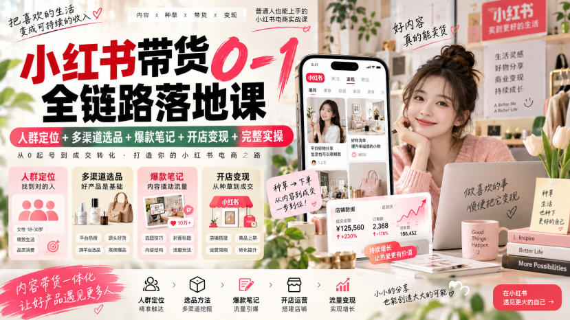 小红书带货0-1全链路落地课｜人群定位+多渠道选品+爆款笔记+开店变现完整实操-九节课