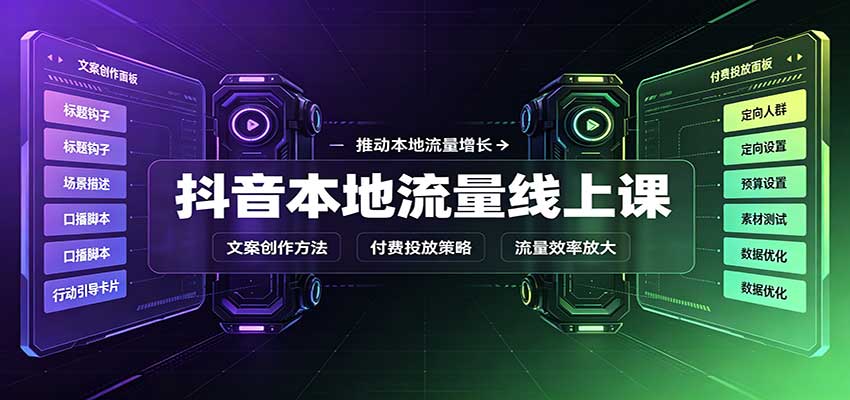 抖音本地流量线上课：账号搭建拍摄剪辑，文案创作与付费投放教学-九节课