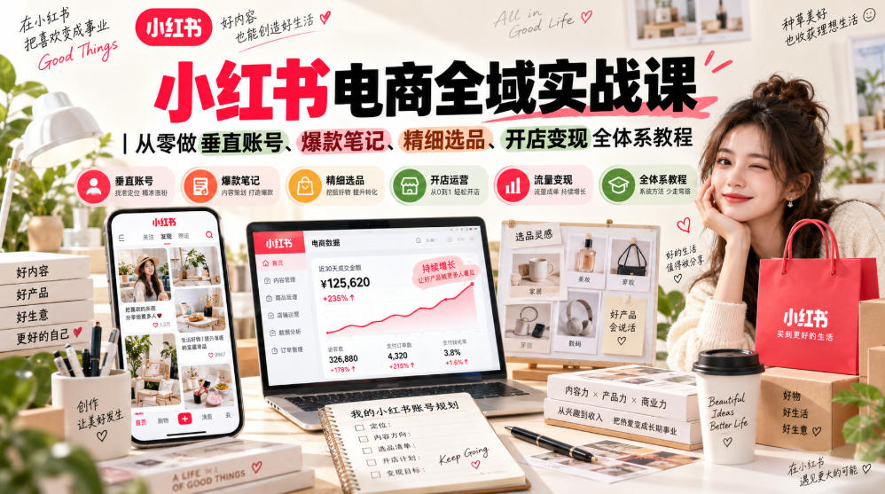 小红书电商全域实战课｜从零做垂直账号、爆款笔记、精细选品、开店变现全体系教程-九节课