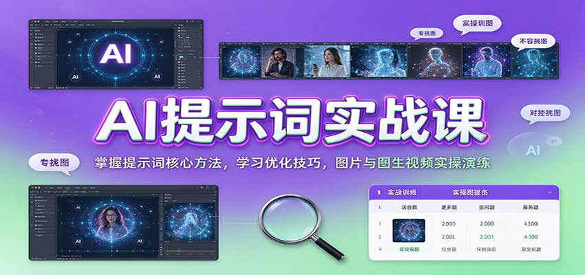 AI提示词实战课：掌握提示词核心方法，学习优化技巧，图片与图生视频实操演练-九节课