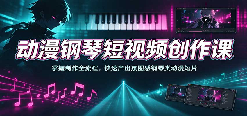 动漫钢琴短视频创作课：掌握制作全流程，快速产出氛围感钢琴类动漫短片-九节课