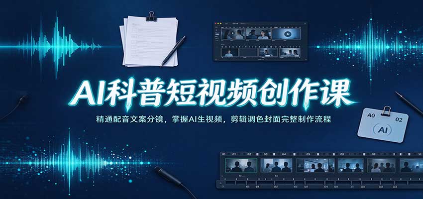 AI科普短视频创作课：精通配音文案分镜，掌握AI生视频，剪辑调色封面完整制作流程-九节课