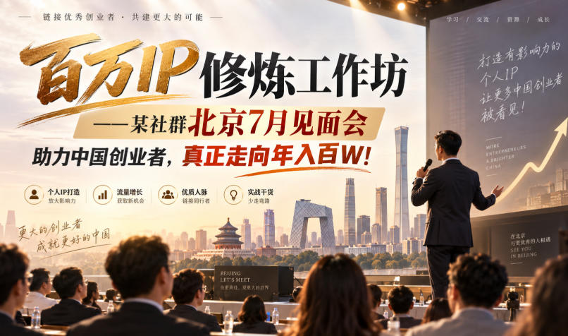 百万IP修炼工作坊——某社群北京7月见面会，助力中国创业者，真正走向年入百W!-九节课