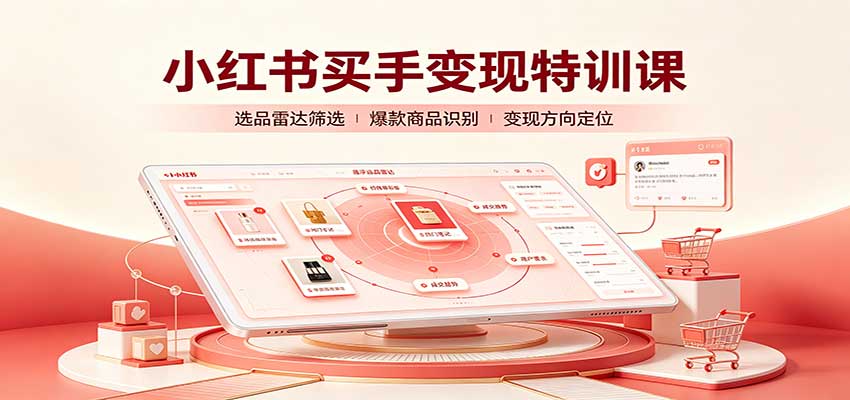 小红书买手变现特训课：账号定位养号起号，选品挂车，笔记标题封面全套教学-九节课