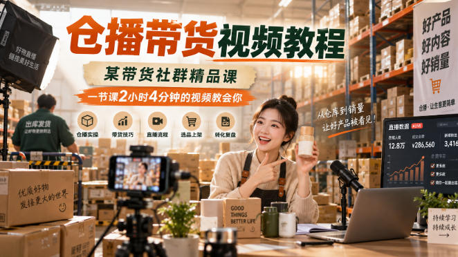 仓播带货视频教程，某带货社群精品课，一节课2小时4分钟的视频教会你-九节课