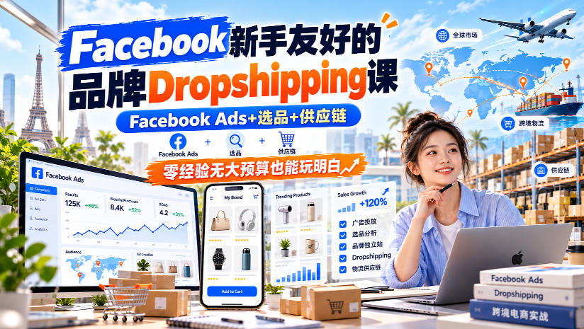 Facebook新手友好的品牌Dropshipping课，Facebook Ads+选品+供应链，零经验无大预算也能玩明白【原创双语字幕】-九节课