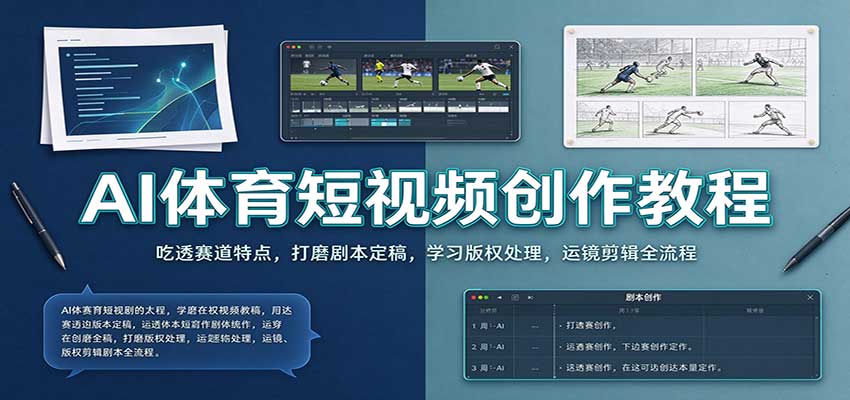 AI体育短视频创作教程：吃透赛道特点，打磨剧本定稿，学习版权处理，运镜剪辑全流程-九节课