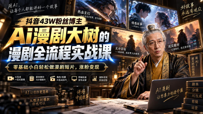 抖音43W粉丝博主Ai漫剧大树的漫剧制作全流程实战课，零基础小白轻松做漫剧短片，涨粉变现-九节课