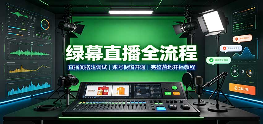 绿幕直播全流程：直播间搭建调试，账号橱窗开通，完整落地开播教程-九节课