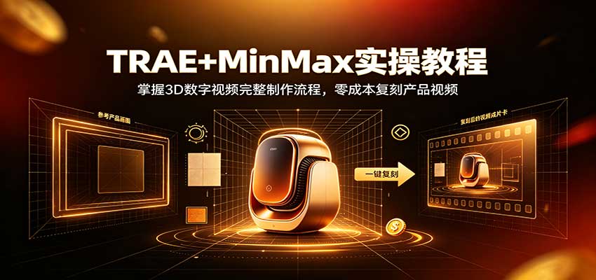 TRAE+MinMax实操教程：掌握3D数字视频完整制作流程，零成本复刻产品视频-九节课