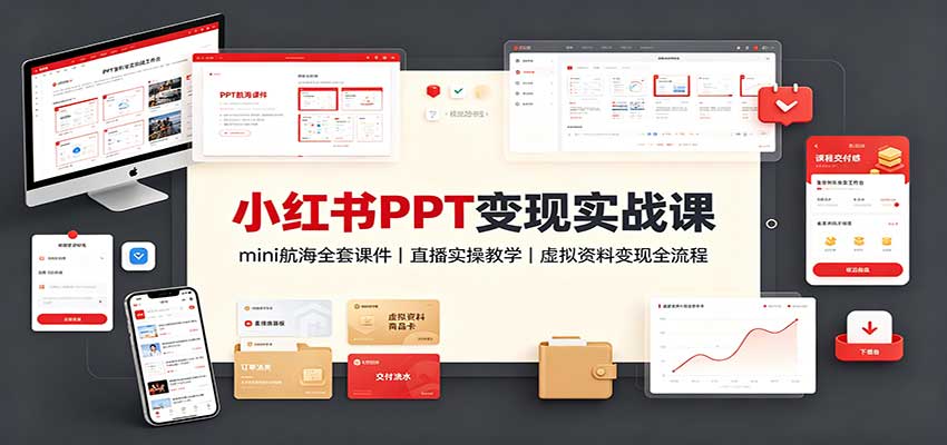 小红书PPT变现实战课：mini航海全套课件+直播实操教学，虚拟资料变现全流程-九节课