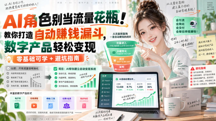 AI角色别当流量花瓶！教你打造自动賺钱漏斗，数字产品轻松变现（零基础可学+避坑指南）【原创双语字幕】-九节课