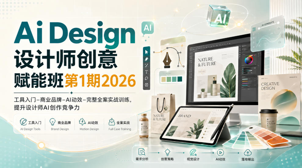 Ai Design设计师创意赋能班第1期2026｜工具入门‑商业品牌‑AI动效‑完整全案实战训练，提升设计师AI创作竞争力-九节课