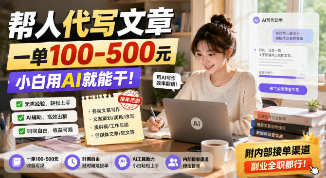 帮人代写文章，一单100-500，小白用AI就能干，附内部接单渠道，副业全职都行【揭秘】-九节课