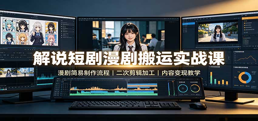 解说短剧漫剧搬运实战课：漫剧简易制作流程，二次剪辑加工，内容变现教学-九节课