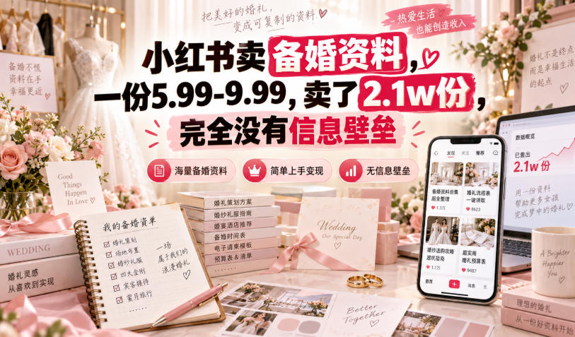 小红书卖备婚资料，一份5.99-9.99，卖了2.1w份，完全没有信息壁垒-九节课