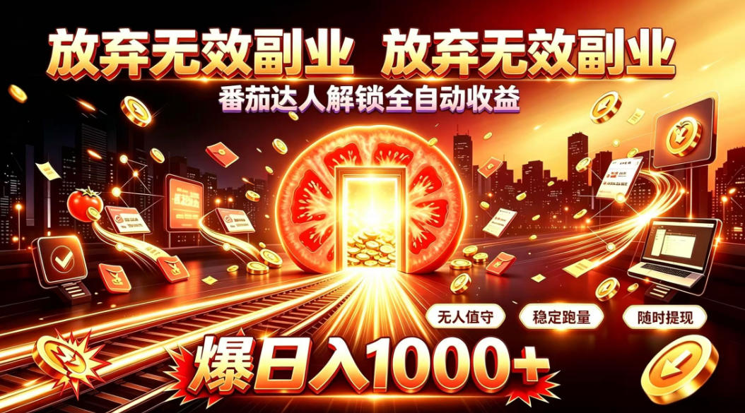 放弃无效副业，番茄达人解锁全自动收益，日入1k+，门槛最低的线上轻资产项目【揭秘】-九节课