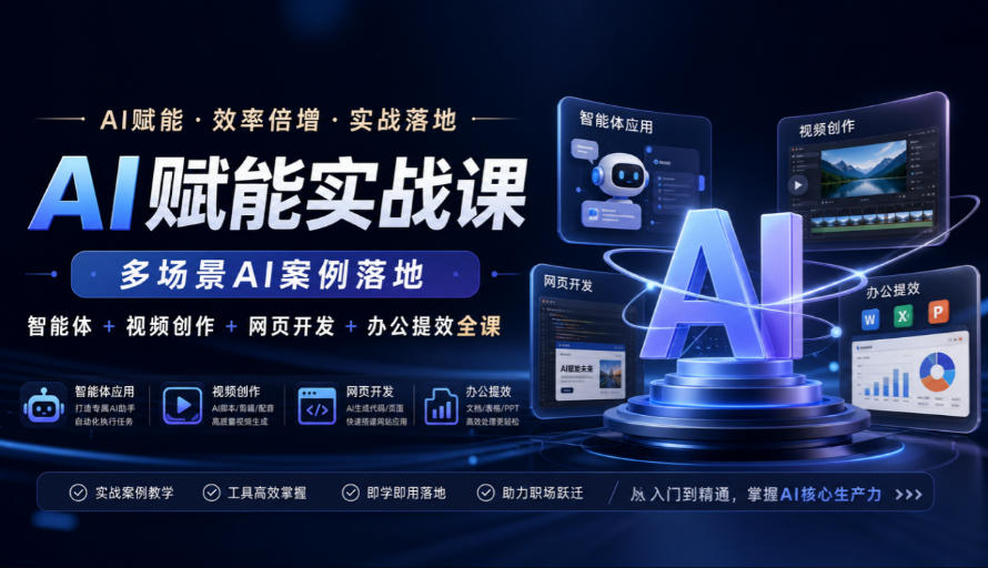 AI赋能实战课，多场景AI案例落地，智能体+视频创作+网页开发+办公提效全课-九节课