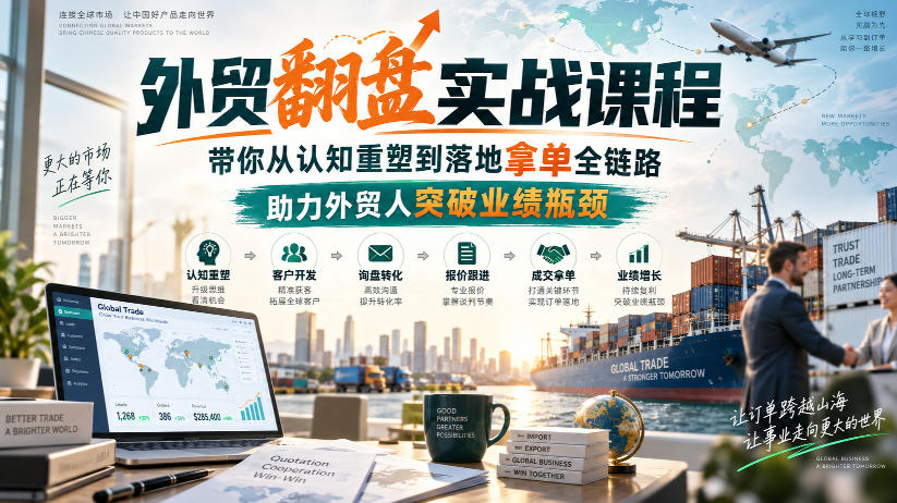 外贸翻盘实战课程，带你从认知重塑到落地拿单全链路，助力外贸人突破业绩瓶颈-九节课