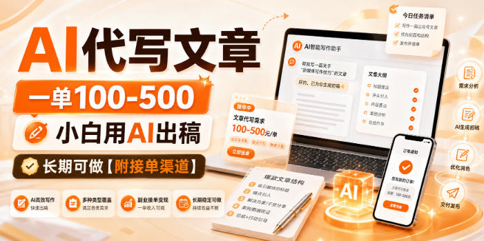 AI代写文章，一单100-500，小白用AI出稿，长期可做【附接单渠道】【揭秘】-九节课