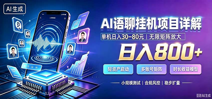 AI语聊挂机，日入800+，适用个人副业，工作室矩阵操作-九节课