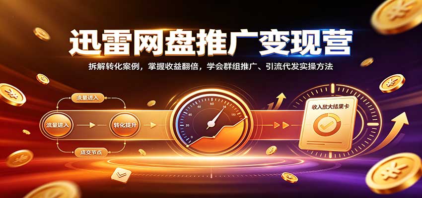 迅雷网盘推广变现营：拆解转化案例，掌握收益翻倍，学会群组推广、引流代发实操方法-九节课