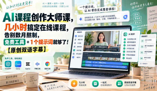 AI课程创作大师课，几小时搞定在线课程，告别数月熬制，免费工具+1个提示词就够了！【原创双语字幕】-九节课