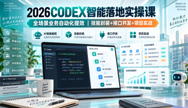 2026Codex智能落地实操课，全场景业务自动化提效，技能封装+接口开发+项目实战-九节课
