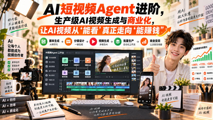 AI短视频Agent进阶，生产级AI视频生成与商业化，让AI视频从”能看”真正走向”能賺钱”-九节课