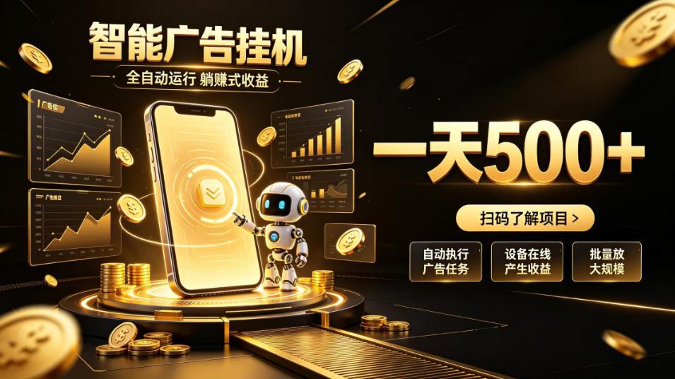 智能广告挂G项目，无需人工值守，全自动躺賺增收，单日收益可达500+【揭秘】-九节课