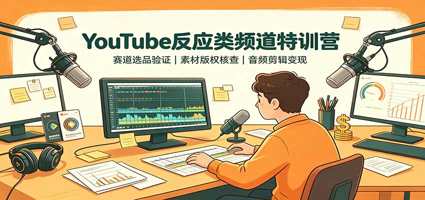 YouTube反应类频道特训营：赛道选品验证，素材版权核查，音频剪辑变现-九节课