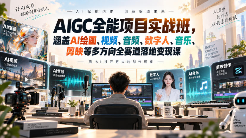 AIGC全能项目实战班，涵盖AI绘画、视频、音频、数字人、音乐、剪映等多方向全赛道落地变现课-九节课