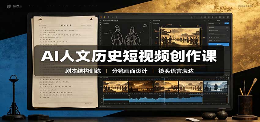 AI人文历史短视频创作课：赛道对标、剧本分镜制图，掌握视频完整产出流程-九节课