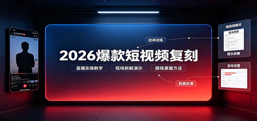 2026爆款短视频复刻：直播实操教学，配套文字文档掌握全流程-九节课