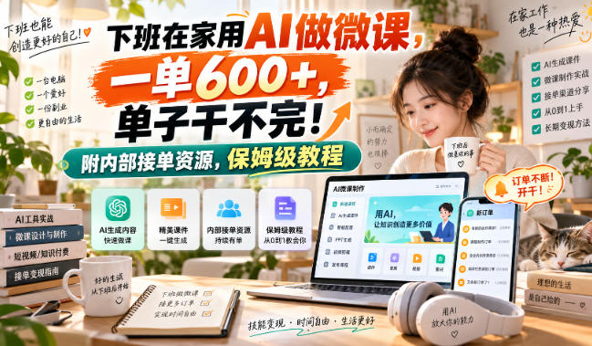 下班在家用AI做微课，一单600+，单子干不完！附内部接单资源，保姆级教程【揭秘】-九节课