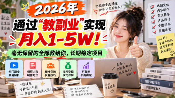 “教副业”实现月入1-5W！长期稳定，毫无保留的全部教给你！-九节课