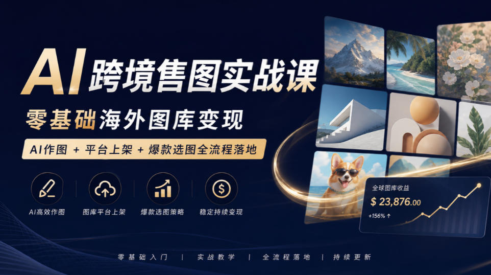 AI跨境售图实战课，零基础海外图库变现，AI作图+平台上架+爆款选图全流程落地-九节课