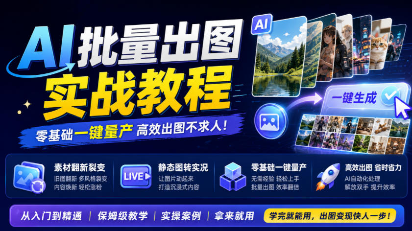 AI批量出图实战教程，素材翻新裂变，静态图转实况，零基础一键量产-九节课