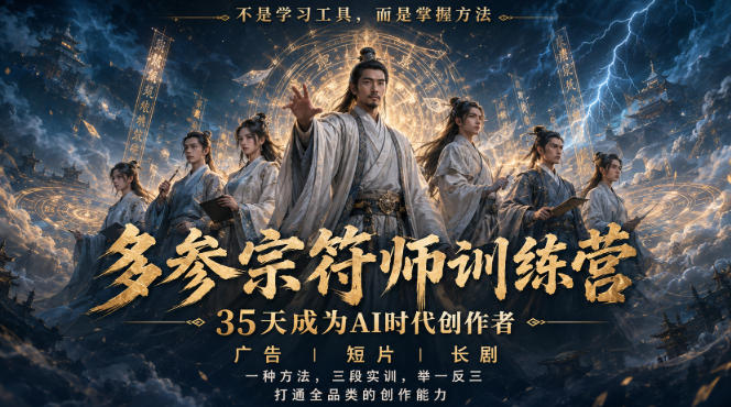 多参宗符师训练营，35天成为AI时代创作者，广告|短片|长剧，一种方法，三段实训，举一反三，打通全品类的创作能力-九节课