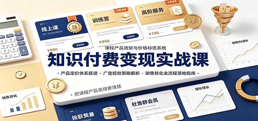 知识付费变现实战课：产品定价体系搭建，广告投放，销售转化全流程落地指南-九节课