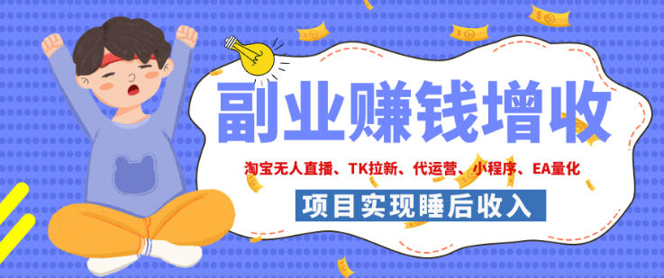 2026年多个真实落地副业项目，手把手带你搭建被动收入管道（淘宝无人直播、海外TK拉新、最新最全代运营、CSGO饰品交易、EA黄金量化、去水印小程序……）【揭秘】-九节课
