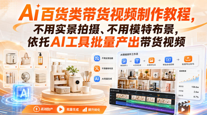 Ai百货类带货视频制作教程，不用实景拍摄、不用模特布景，依托AI工具批量产出带货视频-九节课