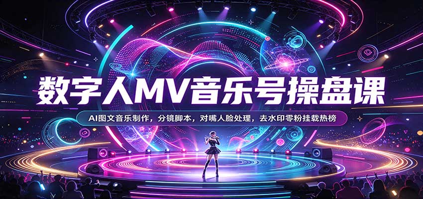 数字人MV音乐号操盘课：AI图文音乐制作，分镜脚本，对嘴人脸处理，去水印零粉挂载热榜-九节课