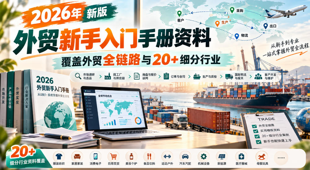 2026年新版外贸新手入门手册资料，覆盖外贸全链路与20+细分行业-九节课