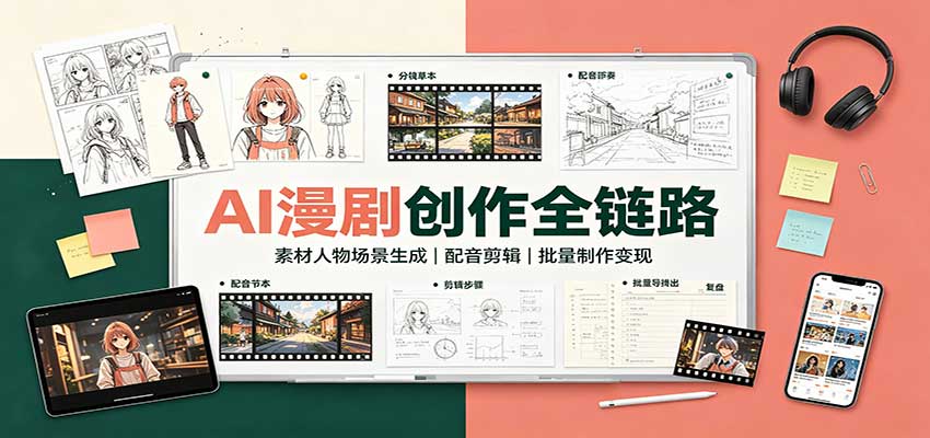 AI漫剧创作全链路：素材人物场景生成，配音剪辑，批量制作变现-九节课
