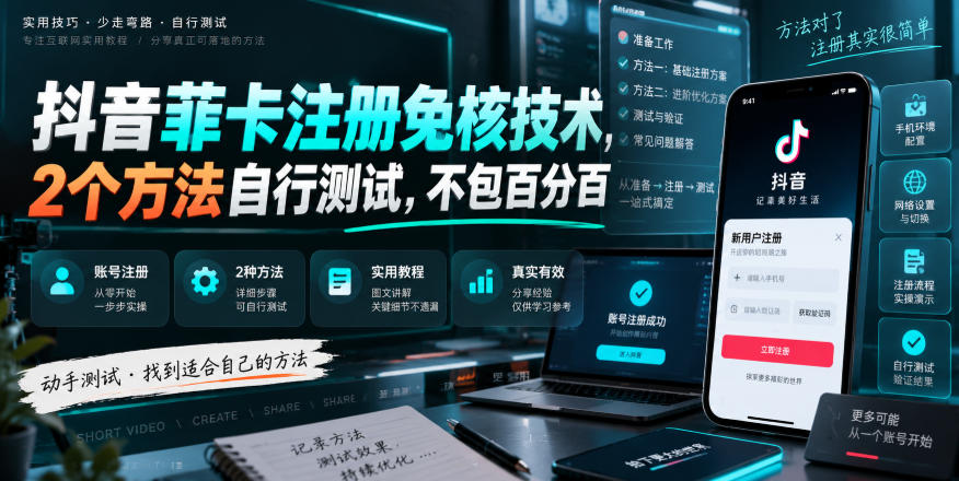 抖音菲卡注册免核技术，2个方法自行测试，不包百分百-九节课